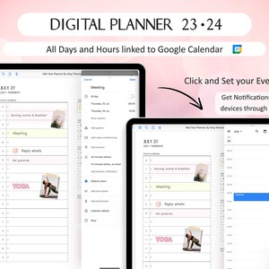 Digital Planner linked to Google Calendar, Set Reminders 2023 2024 Mid Year Planner, Goodnotes Portrait Planner, Google Calendar Links image 2