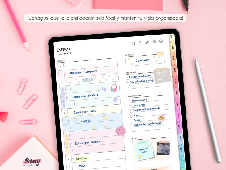 Planificador digital español 2024 con enlaces a Google Calendar para configurar recordatorios, planificador de iPad y tableta, diario de retratos, plantillas minimalistas imagen 7