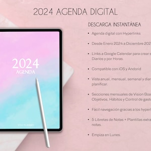 Planificador digital español 2024 con enlaces a Google Calendar para configurar recordatorios, planificador de iPad y tableta, diario de retratos, plantillas minimalistas imagen 9