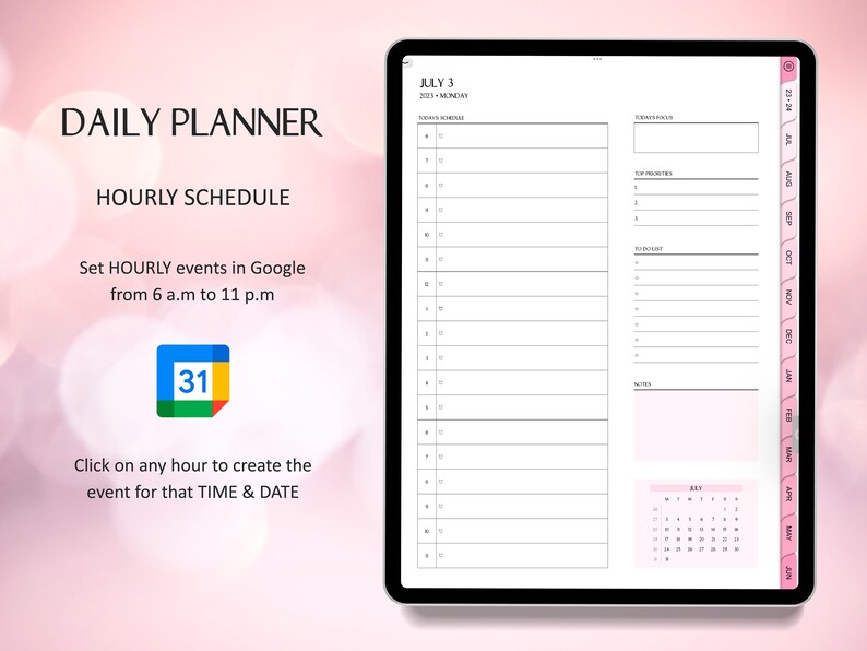 Digital Planner linked to Google Calendar, Set Reminders 2023 2024 Mid Year Planner, Goodnotes Portrait Planner, Google Calendar Links image 6