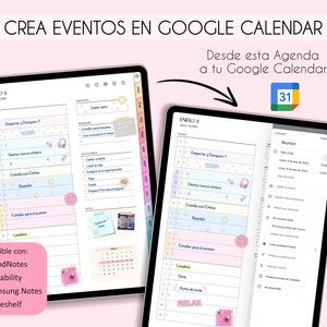 Planificador digital español 2024 con enlaces a Google Calendar para configurar recordatorios, planificador de iPad y tableta, diario de retratos, plantillas minimalistas imagen 2