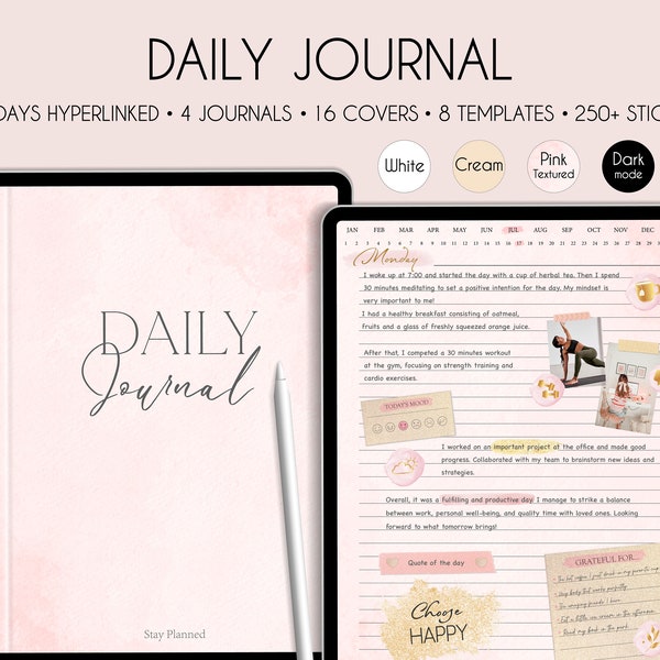 Hyperlinked Daily Journal for GoodNotes, Notability, iPad (Digital Download)