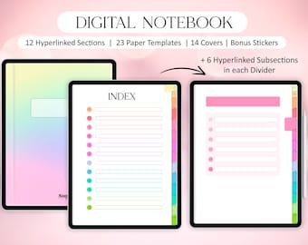 Digital Notebook, Digital Journal, Hyperlinked Sections and Subsections, Student and College Notebook | For iPad, Tablet
