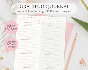 Gratitude Journal Printable, Daily Gratitude Journal, Gratitude Template PDF, The 5 Minute Journal, Gratitude and Reflection