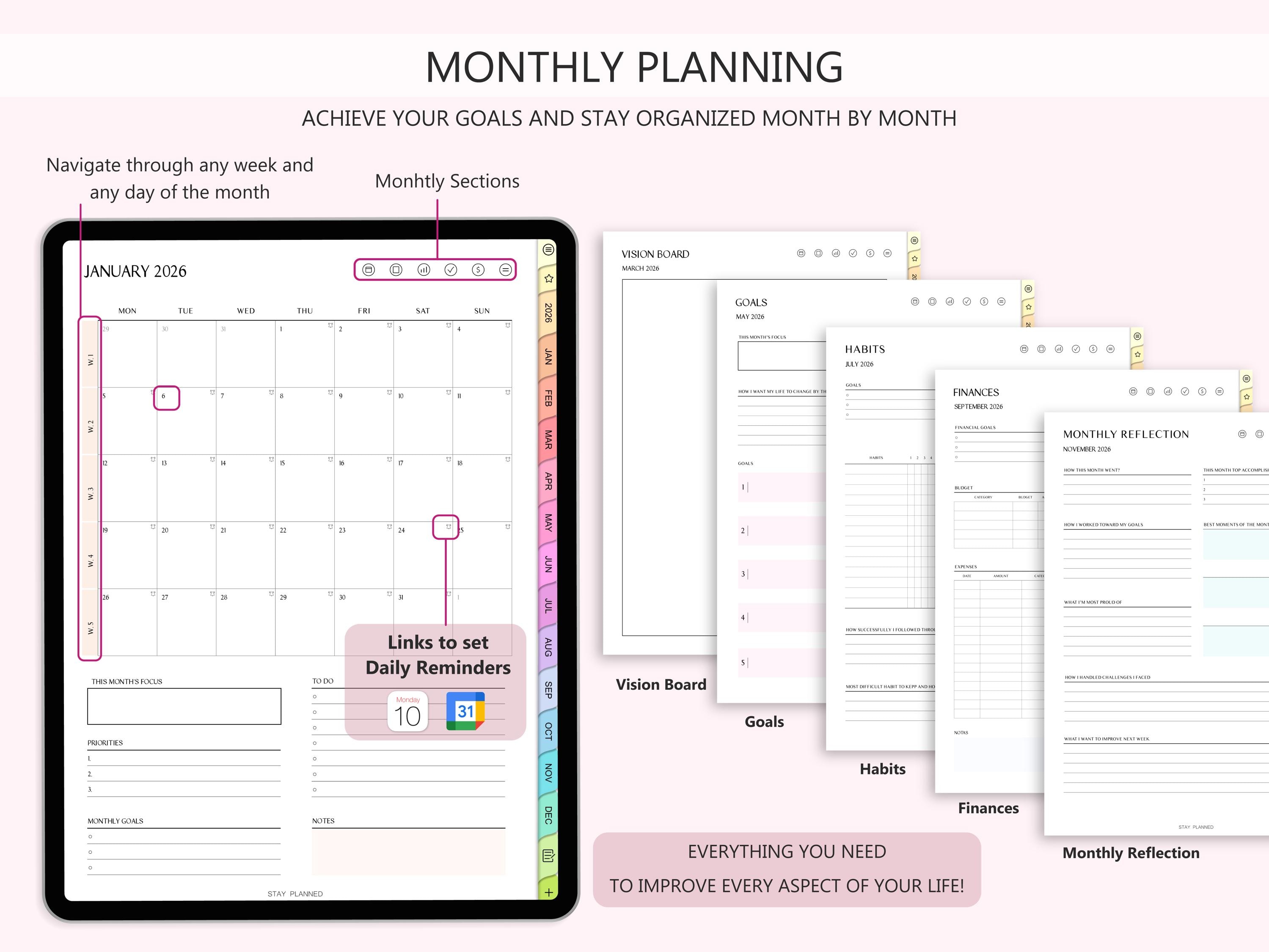 2026 Digital Planner, Dated Life Planner, Monthly Weekly Daily Planner ...