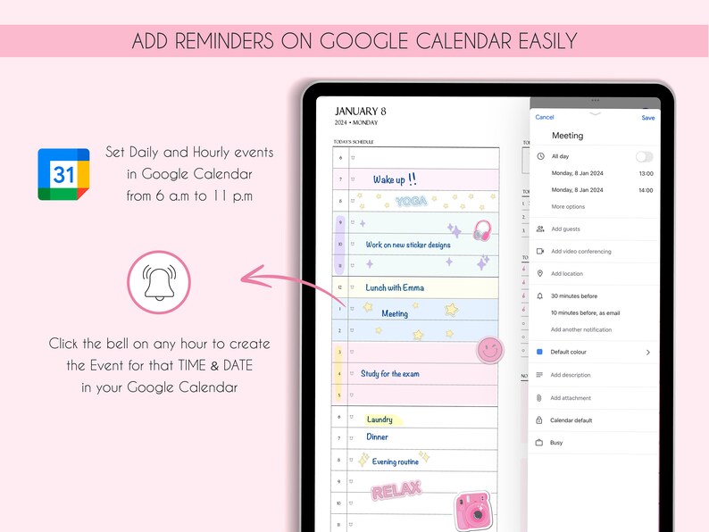 2024 Digital Planner Links to Google Calendar, 2024 Planner iPad