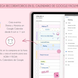 Planificador digital español 2024 con enlaces a Google Calendar para configurar recordatorios, planificador de iPad y tableta, diario de retratos, plantillas minimalistas imagen 3