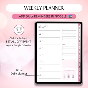 Digital Planner linked to Google Calendar, Set Reminders 2023 2024 Mid Year Planner, Goodnotes Portrait Planner, Google Calendar Links image 5