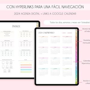 Planificador digital español 2024 con enlaces a Google Calendar para configurar recordatorios, planificador de iPad y tableta, diario de retratos, plantillas minimalistas imagen 6
