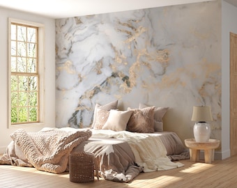 White Marble Wallpaper Mural, Marble Self Adhesive Removable Wallpaper, Fashionable and Modern Peel and Stick Mural, Concrete Wall Decor