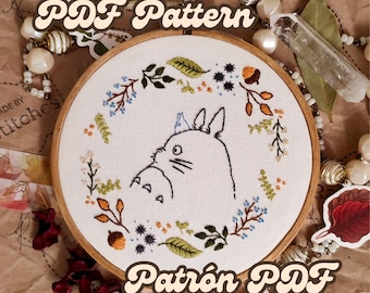 PDF-patroon | Digitaal borduurpatroon | Totoro in de herfst | Handborduurwerk | Herfstborduurwerk | Borduurontwerp | Halloween | Studio Ghibli
