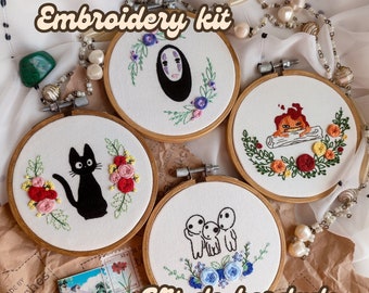 Borduurpakket voor beginners | Introductie tot borduren | Geïnspireerd door Studio Ghibli | Knutselpakket | Doe-het-zelf | Creatieve cadeaus
