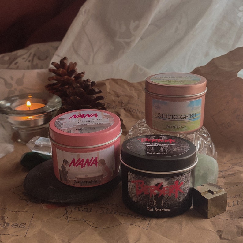 Soy Wax Candles With Minerals Inspired by Berserk, Nana and Studio