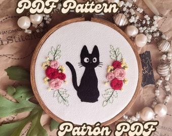 PDF-patroon | Digitaal borduurpatroon | Bloemen Jiji | Handborduurwerk | Borduurontwerp | Borduren voor beginners | Studio Ghibli |