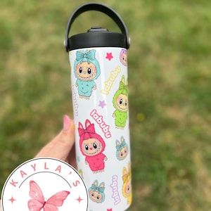 Cute Labubu Character Tumbler | Colorful Cartoon | Water Bottle |  with Handle | Kawaii Gift for Kids | Fans