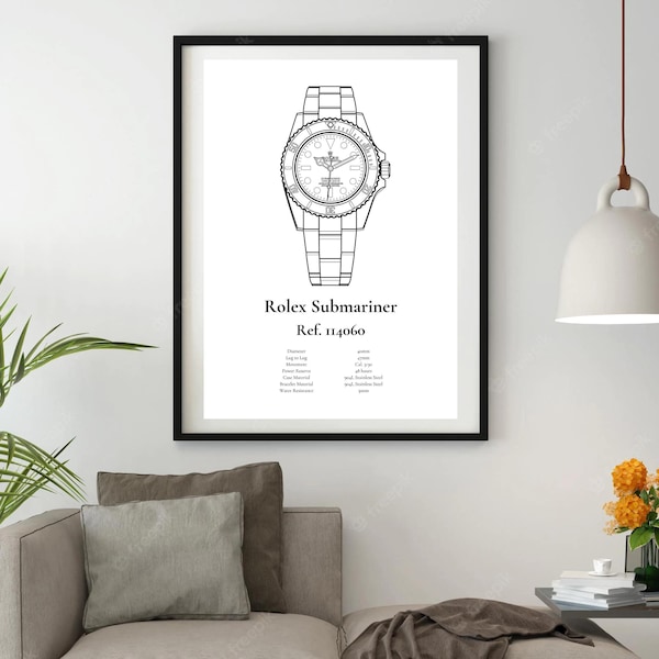 Rolex Submariner Ref. 114060 Watch Print/Artwork/Poster [Digital Print, White]