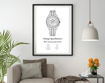 Omega Speedmaster Watch Print/Artwork/Poster [Digital Print, White]
