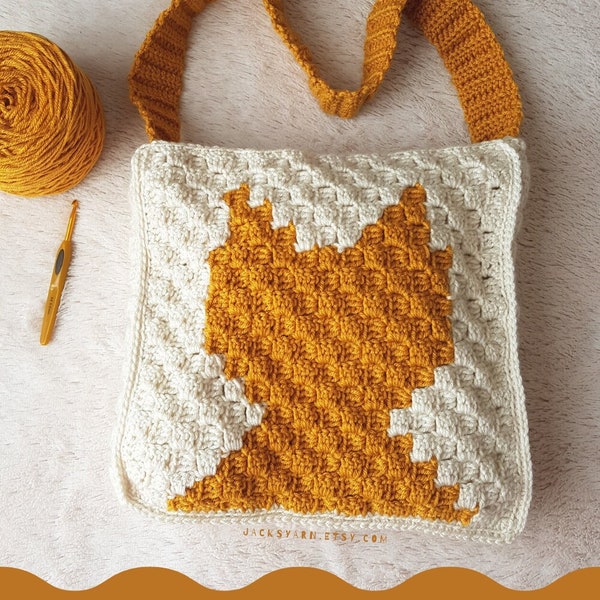 Crochet Pattern Cat Tote Bag Pattern, Crochet Market Bag, Cat lover tote gift