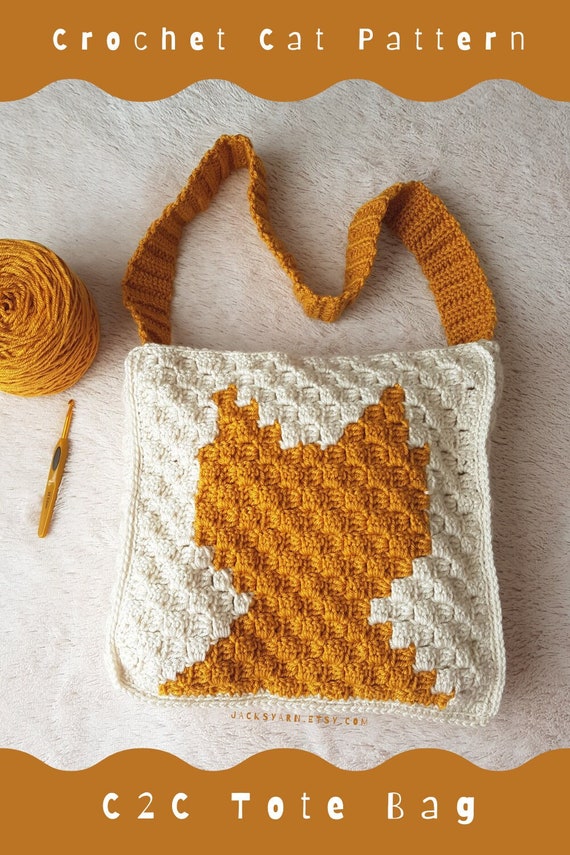 Crochet Pattern Cat Tote Bag Pattern, Crochet Market Bag, Cat lover tote gift