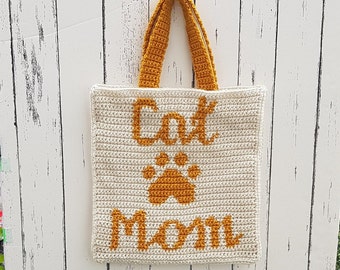 Crochet Pattern Cat Mom Tote Bag Pattern, Crochet Market Bag, Cat lover tote gift, Mother's Day gift
