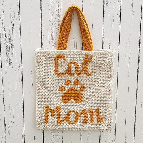 Crochet Pattern Cat Mom Tote Bag Pattern, Crochet Market Bag, Cat lover tote gift, Mother's Day gift