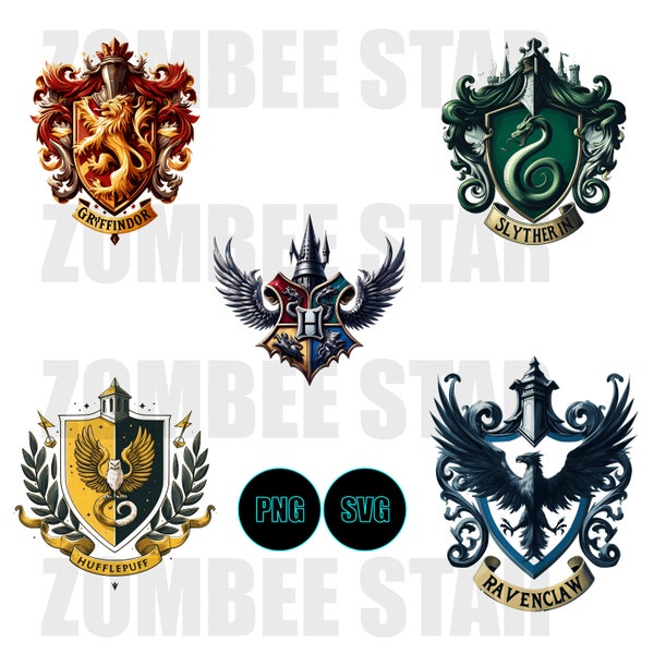 Wizard House Alt Crests: Gryff, Huff, Raven, Slyth - Alternate Art PNG & SVG Files