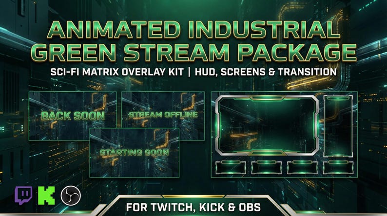 Animated Green Sci-fi Stream Overlay | Industrial Matrix Design - Etsy