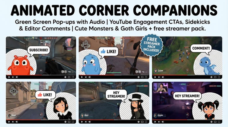 Animated Corner Companions | Green Screen Pop-ups With Audio | Youtube ...