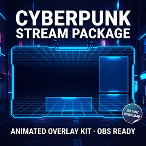 Animated Cyberpunk Stream Package | Blue Sci-Fi Overlay Kit