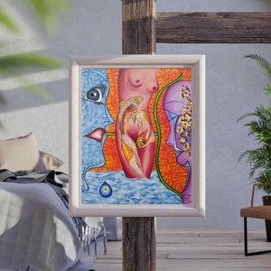 Naked Woman Art Koi Fish Painting Female Goddess Nude Print Etsy