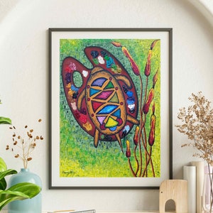 Turtle / Tortoise Printable Wall Art, Original Abstract Colorful Painting Gift, Animal Downloadable Prints Decor,