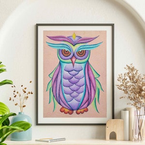 Owl Colorful Painting Art Prints, Printable Wall Art, Original Owl Artwork, Nursery Decor, Downloadable Prints,