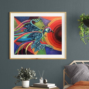 Phoenix Fire Bird Printable Wall Art Decor, Mythology Downloadable Prints, Colourful Spiritual Abstract Painting,