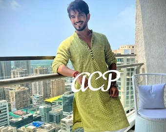 Traditional Chikankari Cotton Kurta: Bollywood Style Party Wear