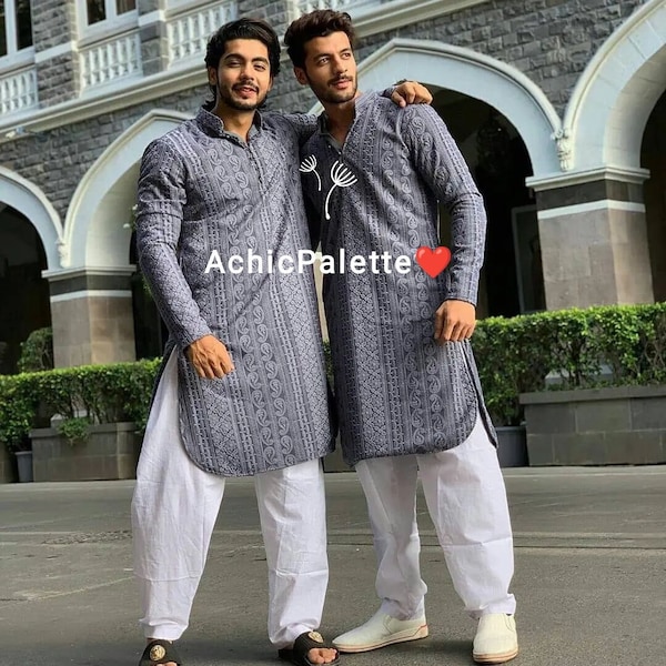 Pathani suit Cotton Handmade Chikankari Kurta for men kurta for men wedding wear outfit traditional suit, fastival kurta ACHICPALETTE