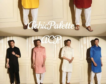 Indian Handmade Suits, Bollywood Style Kurta With Shalwar/Pajama Set For Men's,Party Wear Pathani With Shalwar 100% Cotton Solid White Color
