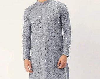 Bollywood Chikankari Kurta: Traditional Soft Cotton Men's Party Wear