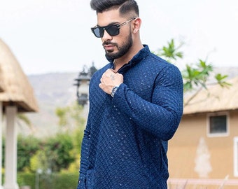 Blue Chikankari Cotton Kurta: Traditional Bollywood Style