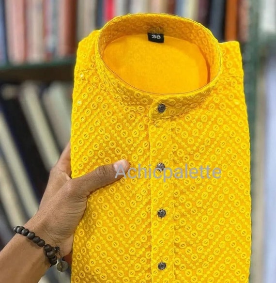 Men's Lucknowi Chikankari Kurta With Pajama-D-37 | Ishaanya Fashion