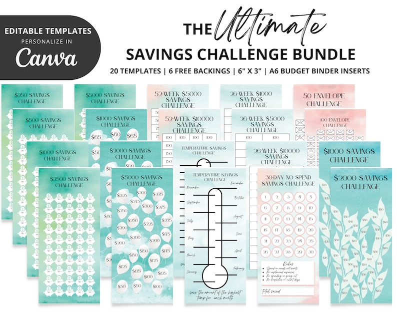 A6 Budget Binder Inserts Ultimate Savings Challenge Bundle Etsy