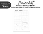 Weekly Budget Sheet: US Letter, Editable Template (Digital Download)