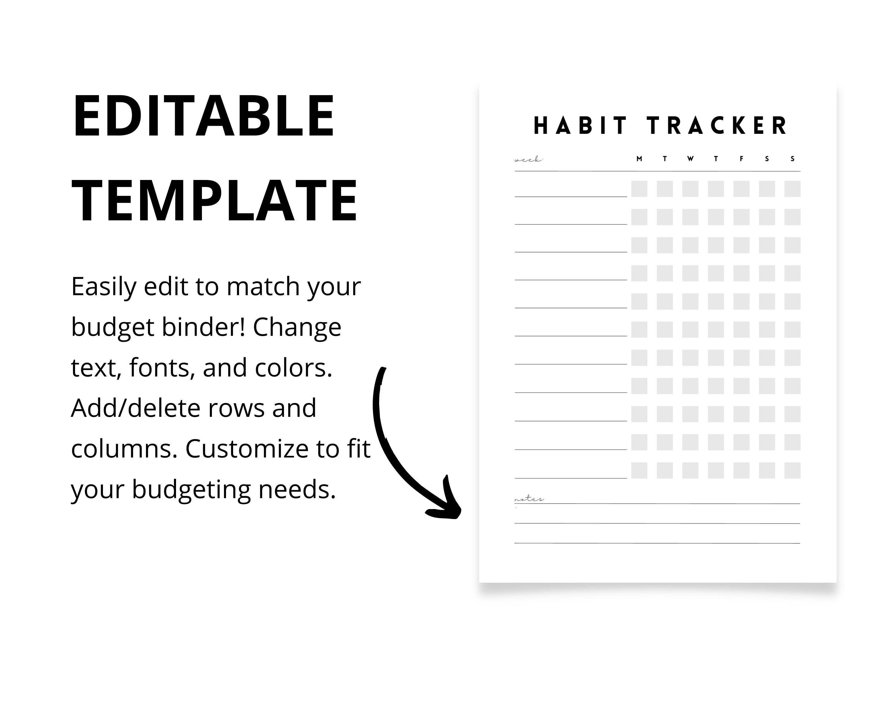 Minimalist Weekly Habit Tracker | US Letter | Editable TEMPLATE ...