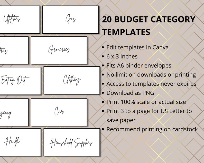 A6 Budget Binder Envelope Inserts 20 Categories Cash Etsy