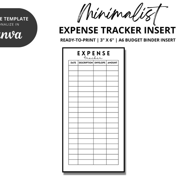 A6 Expense Tracker for Cash Envelope System | Minimalist Insert Sheet | Cash Stuffing Budgeting TEMPLATE | Budget Binder Financial Planner