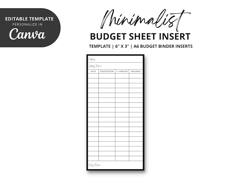 A6 Budget Sheet Insert: Minimalist Cash Envelope Template (digital ...