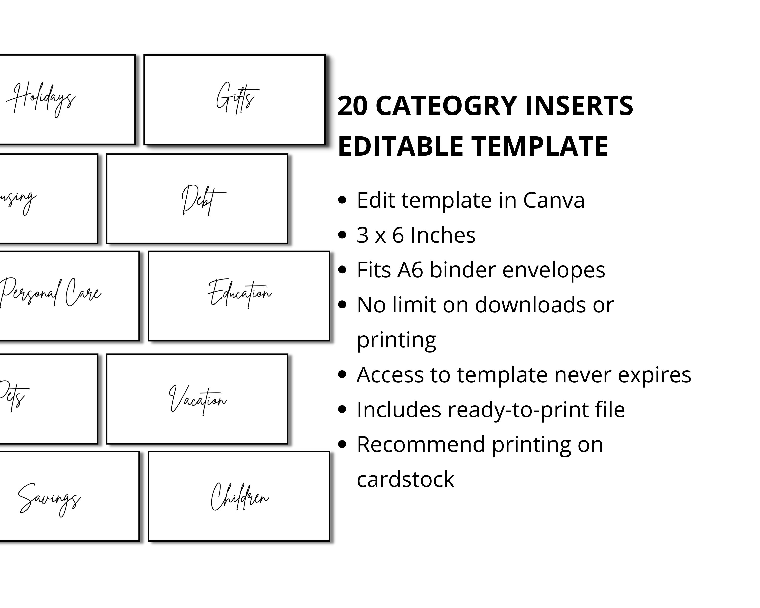 A6 Budget Binder Inserts: Minimalist Category Templates (digital ...