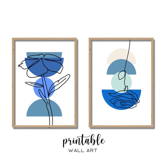 Printable Boho Wall Art Light Blue Poster Set of 2 Wall Decor Etsy