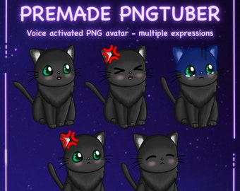 Premade PNG-Tuber - Black Cat [ PNGTuber, VTuber, Discord Reactive Image - Avatar / Model For Stream, Livestreaming, Twitch, Youtube, OBS ]
