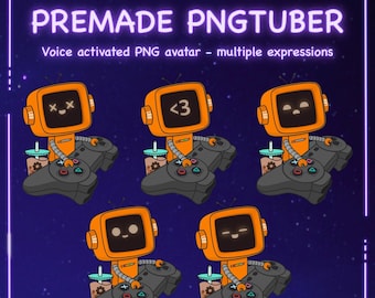 Premade PNG-Tuber - Orange Robot with 6 Expressions [ for Veadotube and Discord Reactive Image ]