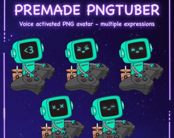 Vorgefertigte PNG-Tuber - Petrol Roboter mit 6 Ausdrücken [ for Veadotube and Discord Reactive Image ]